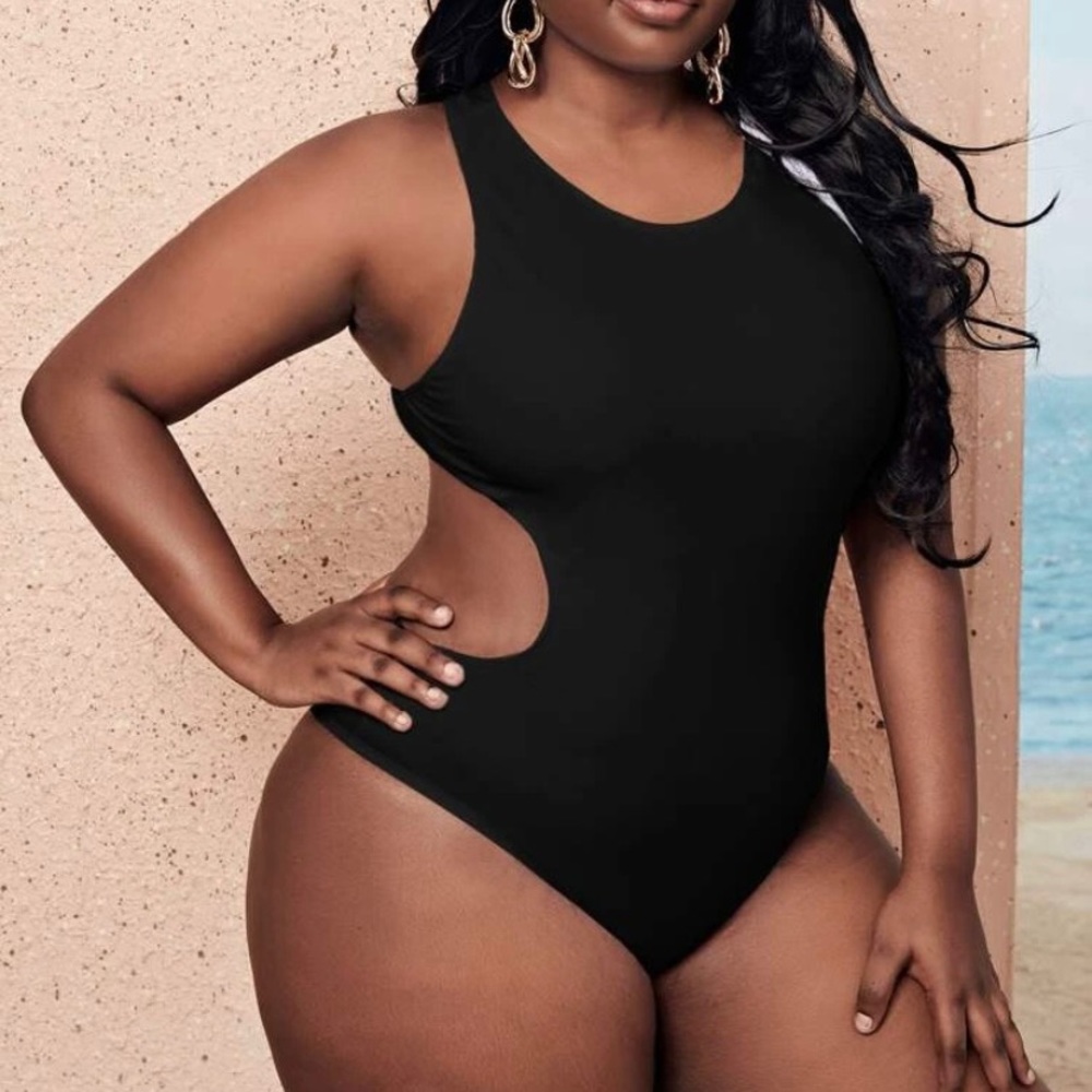 Plus Cut-Out Cross Back One Piece Swimsuit